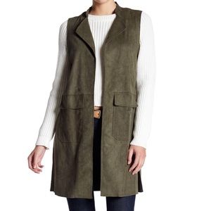 1. State Olive Faux Suede Duster Vest